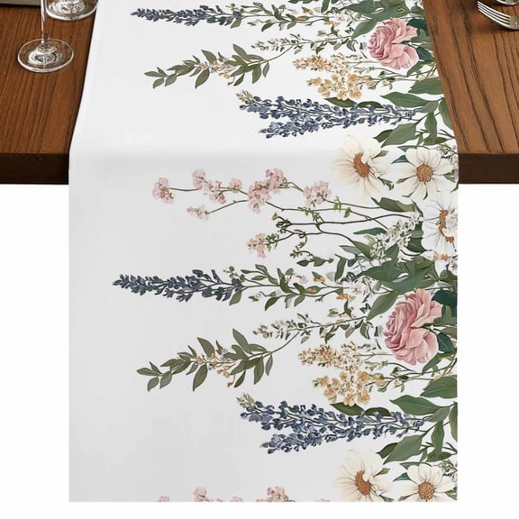 Vintage Eucalyptus Table Runner 70 Inches Long, Watercolor Floral Leaves Cotton Linen Table Runners Dresser Scarves, Decorative Fabric Tabletop Scarf Furniture Cover for Home Dinner Party 13"x70"