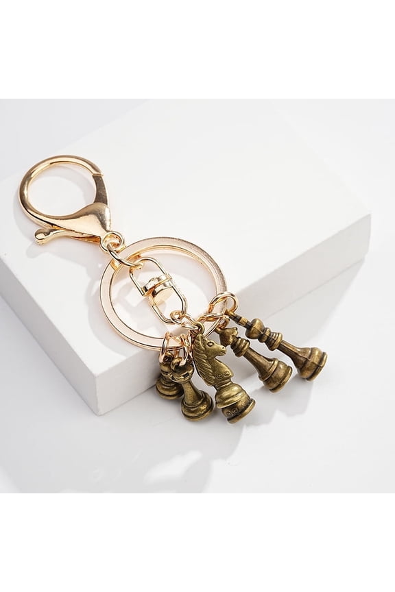 Vintage European Chess Piece Keychain - Metal Plated Charm Keyring,Silver