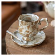 Vintage European Coffee Mugs Set, Ceramic Coffee Cup with Handle and Saucer, Coffee Cup Tea Cup Hot Drinks Water for Home Office