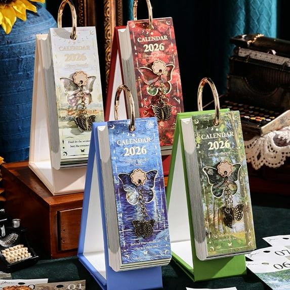 Vintage European Oil Painting Flip Calendar 2026, Creative Daily Tear-Off Calendar With Detachable Butterfly Pendant, Elegant Desktop Decoration For Home Office