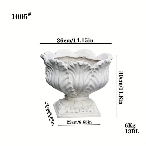 Vintage European Planter - Clay & Fiber Pot with Drainage Hole, Ruffled Edge Design - Indoor/Outdoor Use for Flowers & - Safe & Stylish