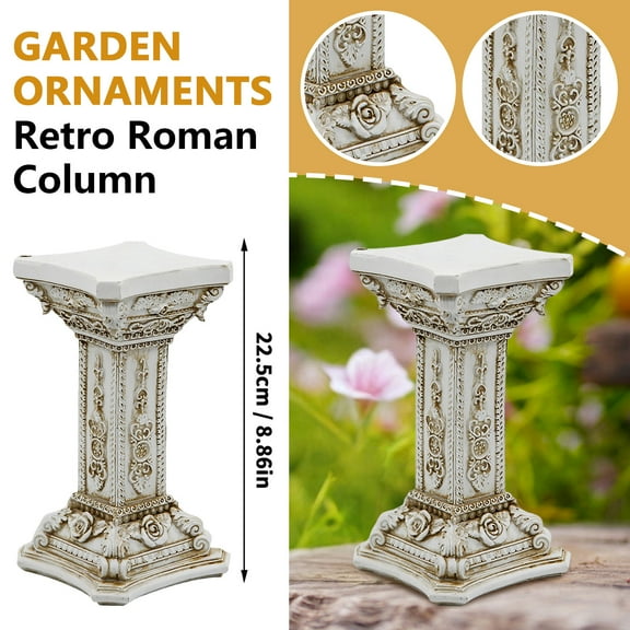 Vintage European Roman Column Ornament Display Stand Base Nostalgic Photography Props Sculpture Garden Decoration, Retro Style Exquisite Carving Elegant Line Desktop Garden
