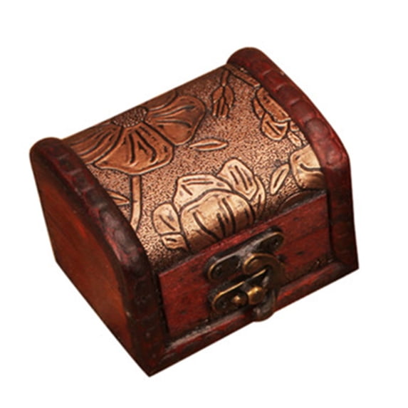 Vintage European Style Wooden Treasure Chest, Wooden Case Storage Gift Box, Lockable Jewelry Storage Box with Embossed Floral Design for Organizer & Home Decor 1Pcs