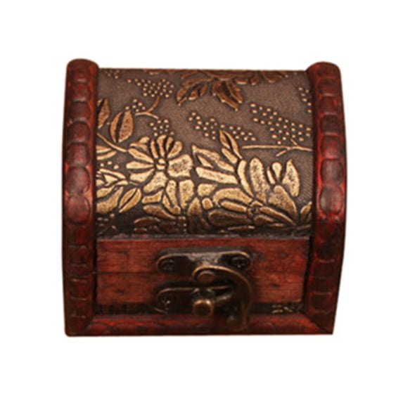 Vintage European Style Wooden Treasure Chest, Wooden Case Storage Gift Box, Lockable Jewelry Storage Box with Embossed Floral Design for Organizer & Home Decor 1Pcs