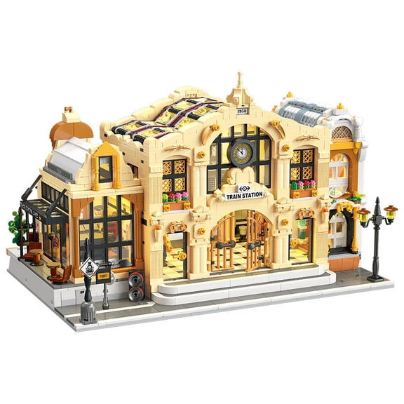 Vintage European Train Station Building Blocks Set, 3220 PCS Modular City Street View Architecture Model Kit, Large MOC Brick Display Decor, DIY Assembly Construction Toy Gift for Adult Collectors