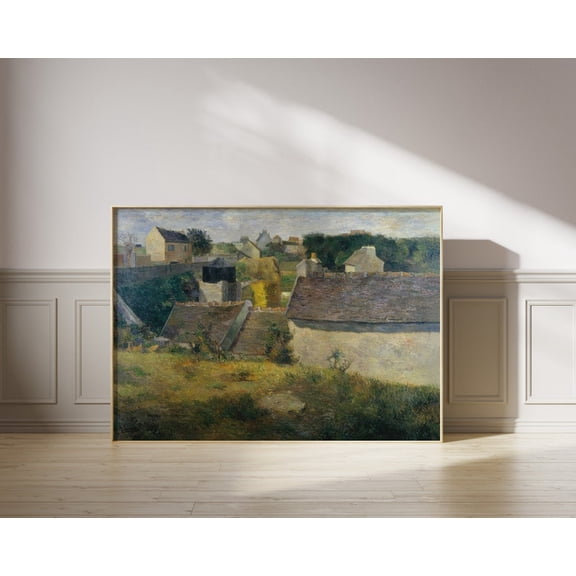 Vintage European Village Art Antique Rooftop Country Farmhouse Room Decoration, Unframed Paper Poster 8x10in