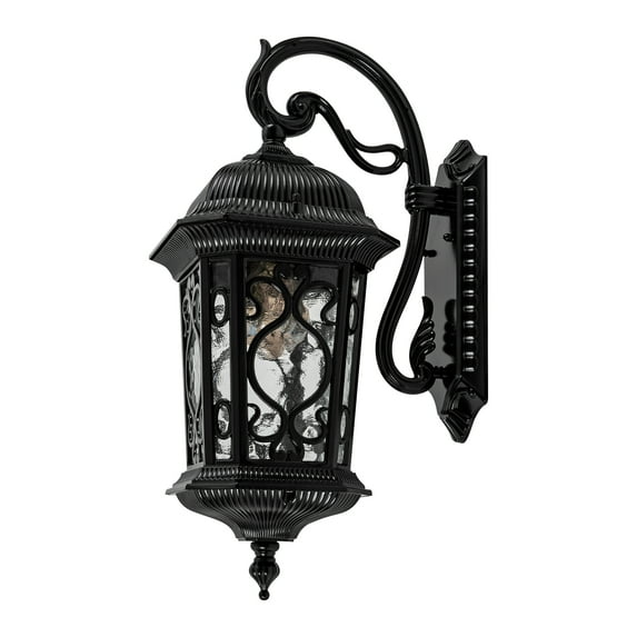 Vintage European Wall Light Sconce, Waterproof IP54, Die-cast Aluminum with Water-textured Glass Shade, E26 Bulb Compatible