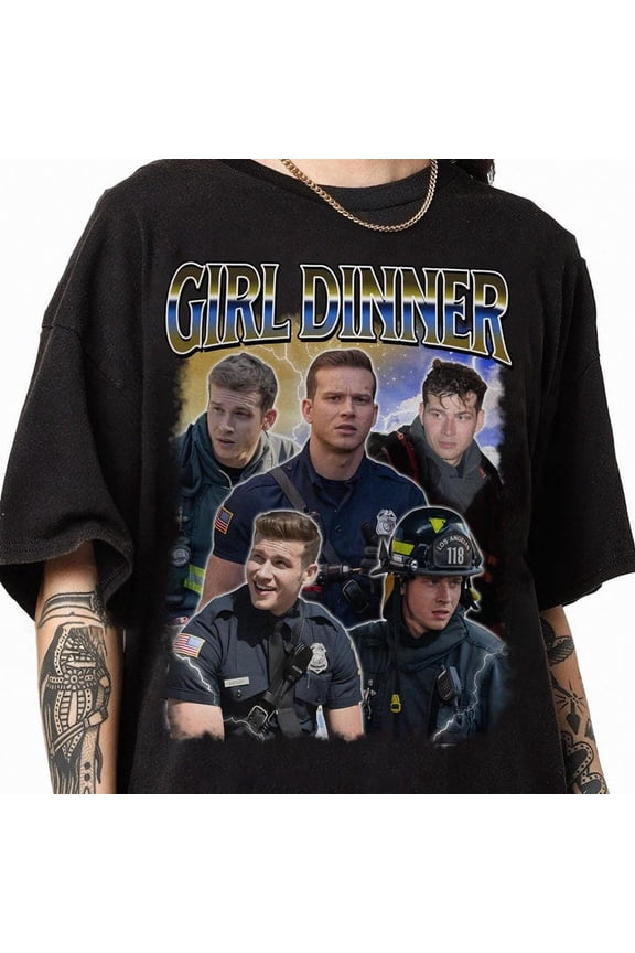 Vintage Evan Buckley Girl Dinner T-Shirt, 9-1-1 Television Show Shirt, 911 Evan Buckley Homage Movie Tee, American TV Series ,Black Color,Size 3XL