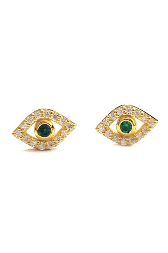 Vintage Evil Eye Emerald Stud ,Moissanite Cluster Stud, 925 Sterling Silver, GitanshJewels,14K Yellow Gold Plated for Women Emerald Engagement Studs