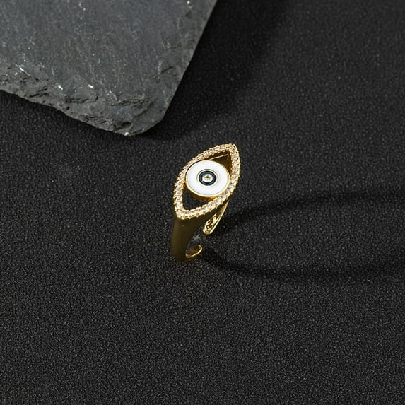 Vintage Evil Eye Enamel Ring for Women - Adjustable Open Tail Ring with Copper Zircon
