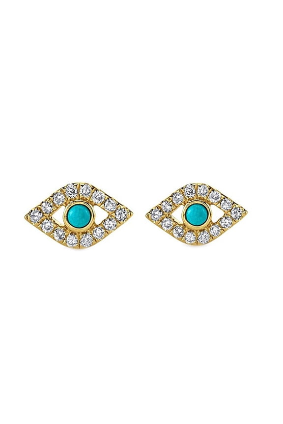 Vintage Evil Eye Turquoise Stud ,Moissanite Cluster Stud, 925 Sterling Silver, ArtpalaceByMitika,14K Yellow Gold Plated for Women Turquoise Engagement Studs