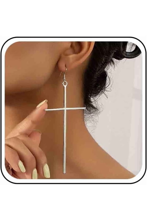 Vintage Exaggerated Cross Dangle Earrings Gold Large Cross Earrings Big Cross Drop Earrings Long Cross Hook Earrings Jewelry for Women
