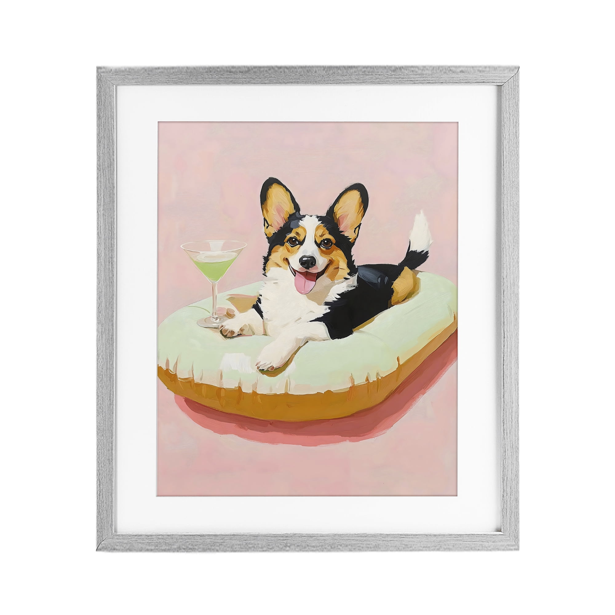Stupell Industries Pastel Corgi with Cocktail Gray Framed Print Under Glass, design by The Prints Vibe