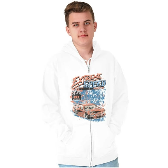 Vintage Extreme Speed Racecar Driver Unisex Fleece Graphic Zip Up Hoodie Brisco Brands 2X
