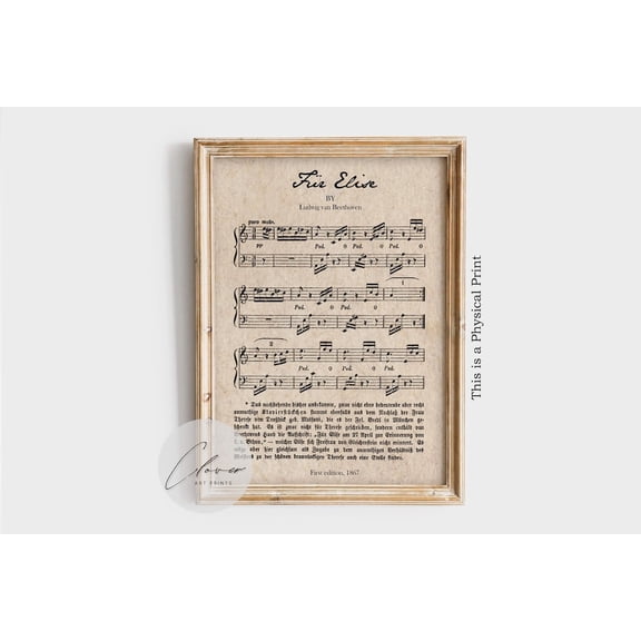 Vintage Für Elise Sheet Music, Beethoven Vintage Music Print, Classical Piano Wall Art, Musician Decor, Unique Home Decor #89, Unframed Poster Size 8x12
