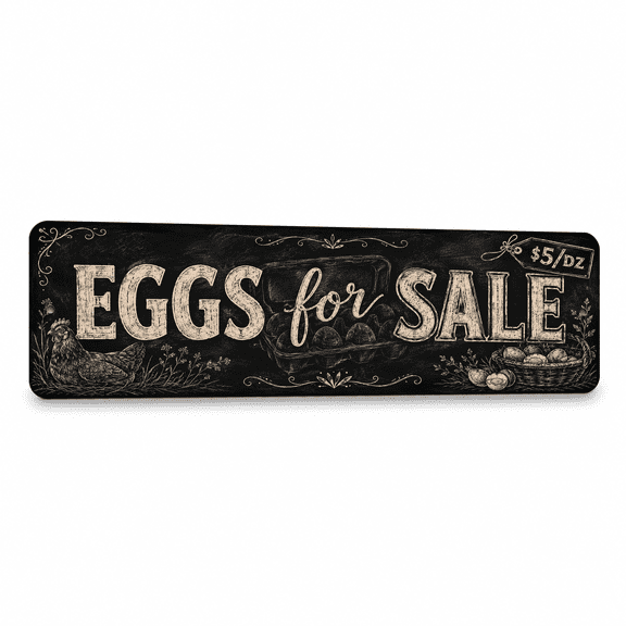 Vintage "FRESH EGGS FOR SALE" Chalkboard Metal Sign - 15"x 5" Farm Wall Decor for Country Kitchens & Hobby Farmers