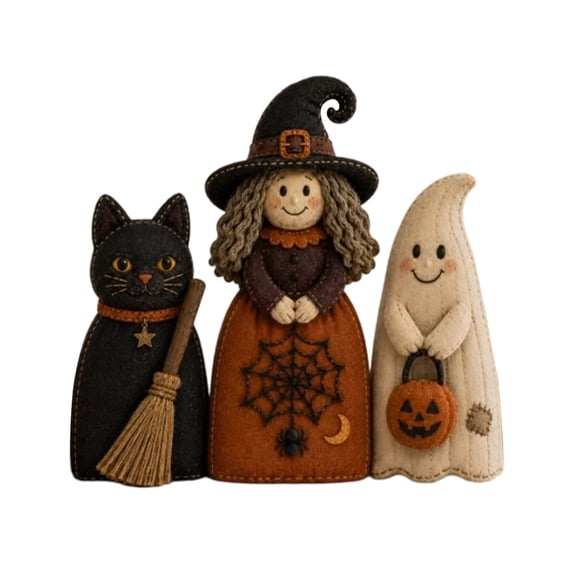 Vintage Fabric 3 Pack Fall Decor Set, Witch Ghost Black Cat Fall Decorations for Home | Vintage Rustic Primitive Harvest, Outdoor Table Gift, Retro Statue,Farmhouse Autumn Desktop Decor