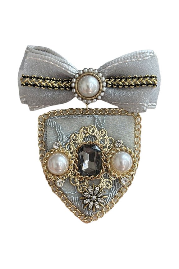 Vintage Fabric Bow Brooch Court Style Brooch Pearl Rhinestone Lapel Pin for Casual Clothes Scarf Suit Backpack Accessory