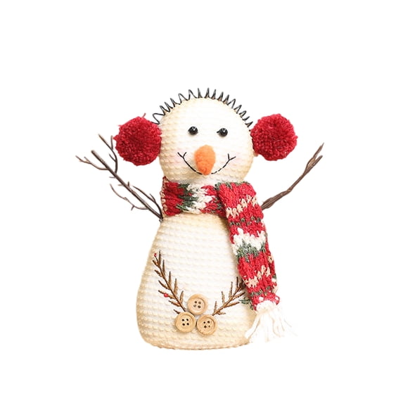 Vintage Fabric Snowman Figurine with Knitted Scarf, Rustic Christmas Decorations for Home Mantel Shelf, Holiday Party Table Centerpiece Gift for Grandma,