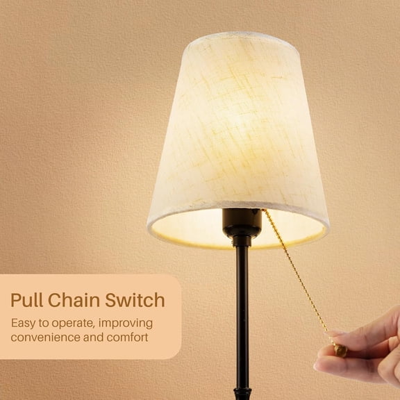 Vintage Fabric Table Lamp - 18" Linen Shade Desk Lamp, Pull Chain Switch