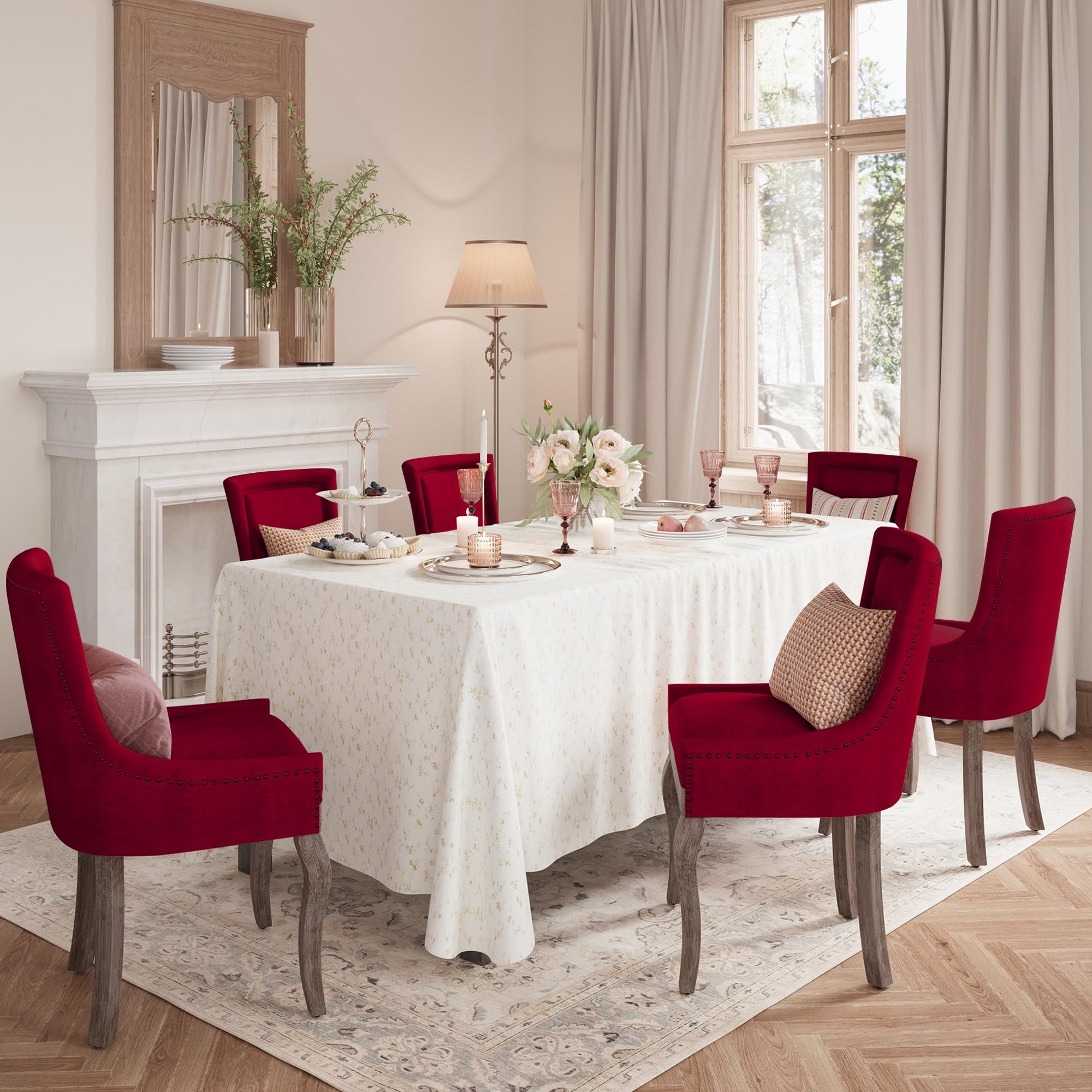 DONICK Vintage Fabric Upholstered Dining Chairs,Solid Wood Kitchen