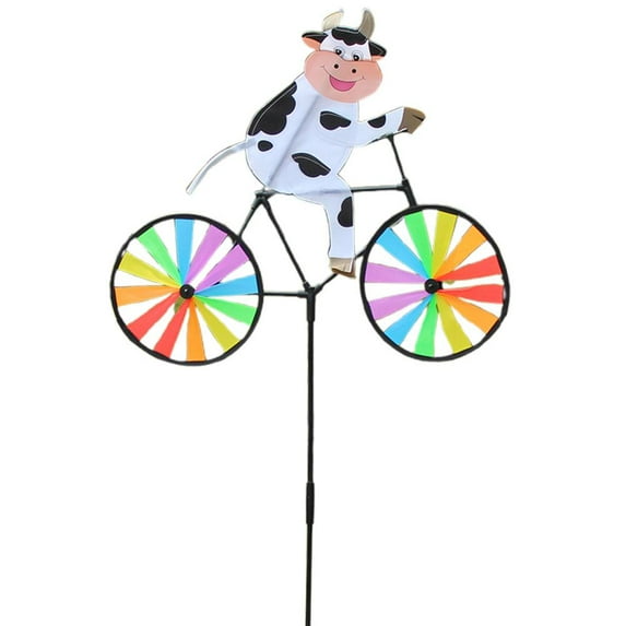 Vintage Fabric Windmill Toys with Animal Patterns, 7-Color Bicycle with Ground Stake Wheel Frame Decorative Windmill for Garden Farm Outdoor Yard Lawn Windmill Decorations