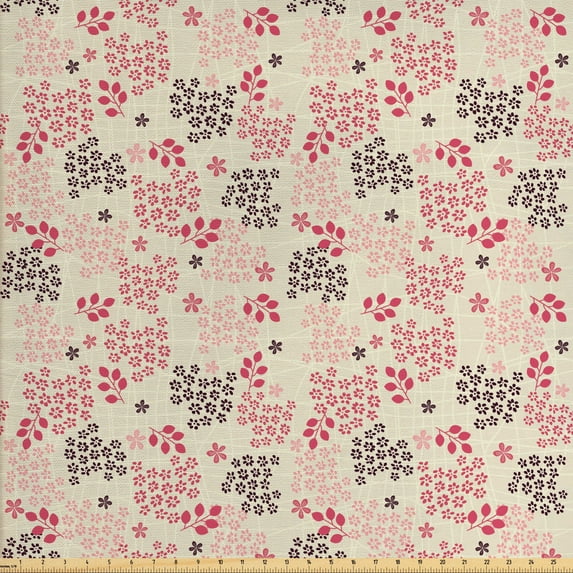 Ambesonne Vintage Fabric by the Yard Upholstery, Pastel Flowers Leaves, 10 Yards, Pink Beige Purple