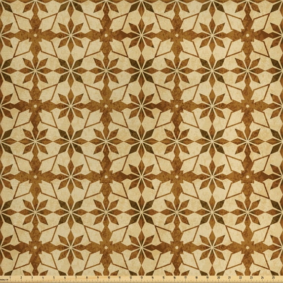 Vintage Fabric by the Yard, Antique Moroccan Style Inspired Geometric Stars Formed by Diamond Shapes, Decorative Upholstery Fabric for Chairs & Home Accents, Beige and Caramel by Ambesonne