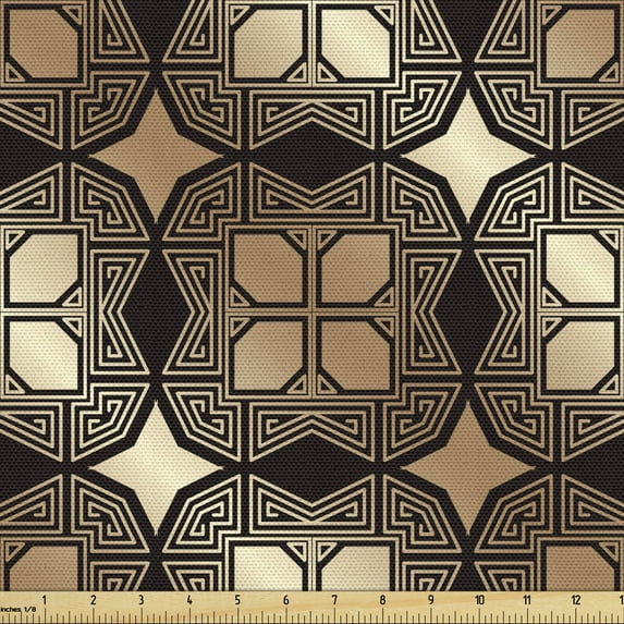 Ambesonne Vintage Fabric by the Yard Upholstery, Art Deco Gatsby Squares, 3 Yards, Black Camel and Champagne