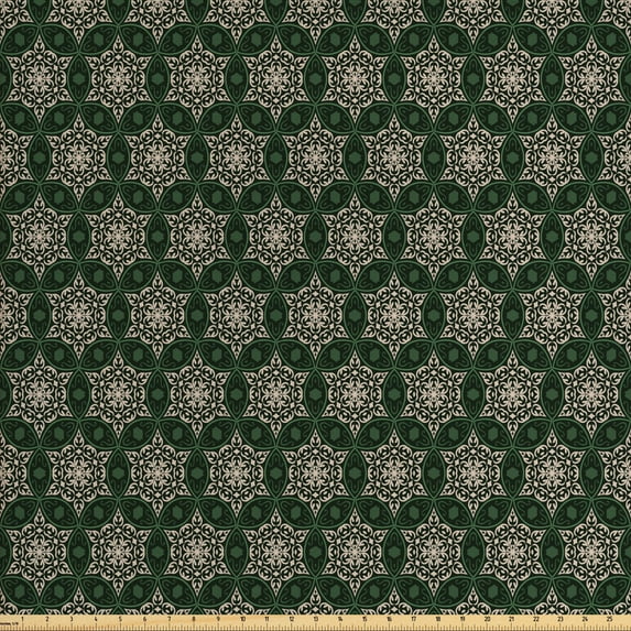Ambesonne Vintage Fabric by the Yard Upholstery, Floral Motif Timeless Retro, 2 Yards, Emerald Beige