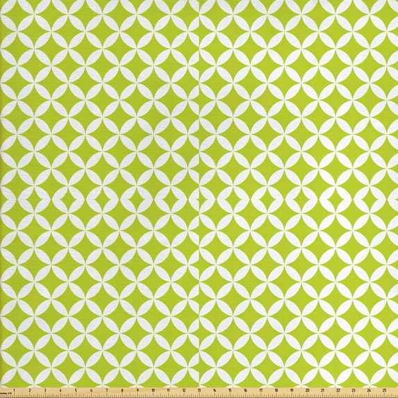 Ambesonne Vintage Fabric by the Yard Upholstery, Retro Diamond Star Rounds, 10 Yards, Yellow Green White