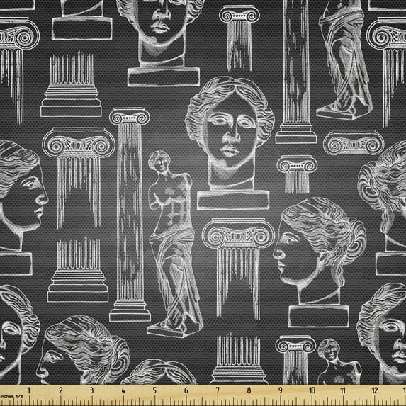 Vintage Fabric by the Yard, Classical Iconic Pattern of Columns and Venus de Milo, Decorative Upholstery Fabric for Sofas and Home Accents, Charcoal Grey Grey by Ambesonne