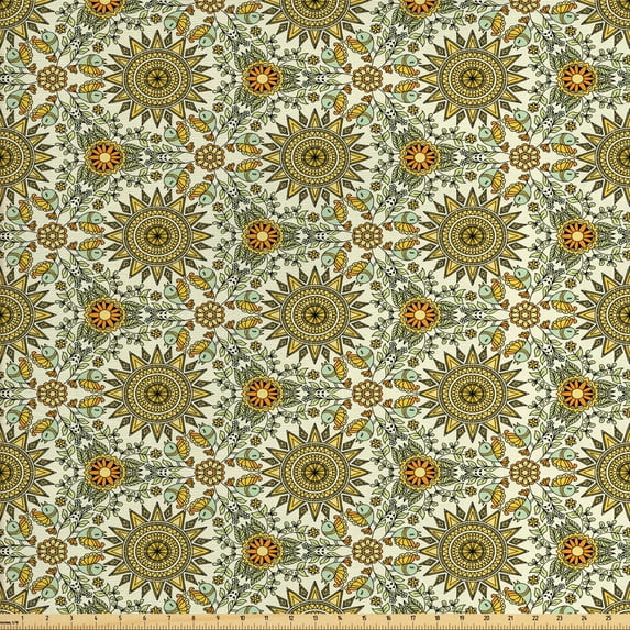 Ambesonne Vintage Fabric by the Yard Upholstery, Folkloric Birds and Mandala, 10 Yards, Multicolor