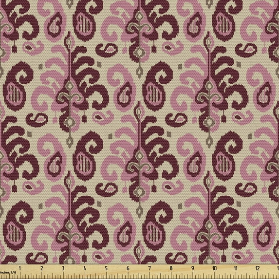 Vintage Fabric by the Yard, Continuous Repetitive Nostalgic Pattern with Curly Motifs, Decorative Upholstery Fabric for Chairs & Home Accents, Pale Sepia Maroon by Ambesonne