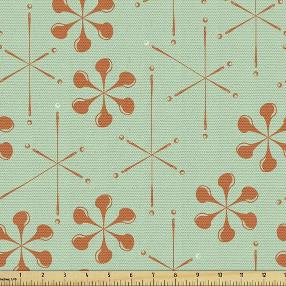 Ambesonne Vintage Fabric by the Yard Upholstery, Abstract Shapes Pattern, 3 Yards, Burnt Orange Almond Green