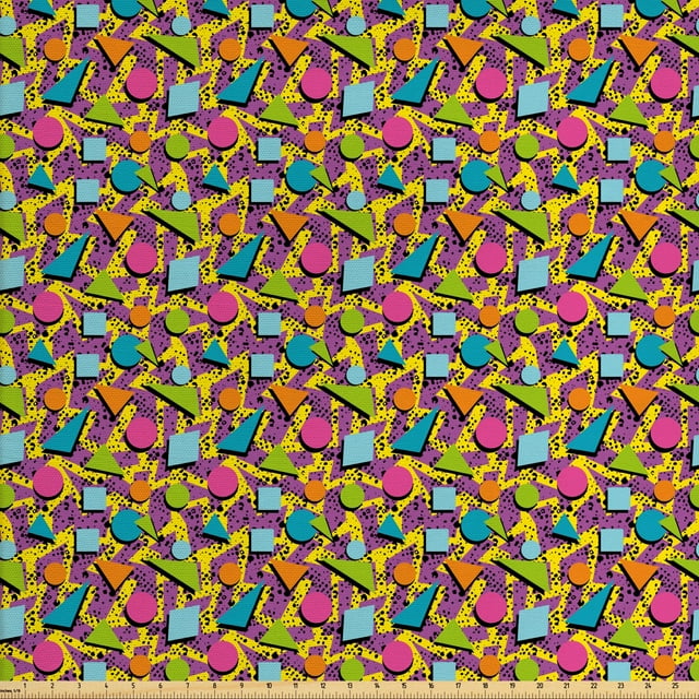 Ambesonne Vintage Fabric by the Yard Upholstery, Funky Geometric Style, 2 Yards, Multicolor