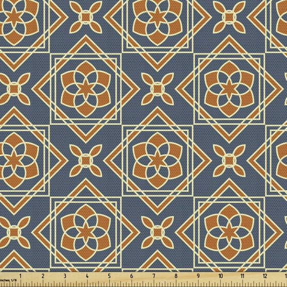 Vintage Fabric by the Yard, Little Daffodils Florets Delicate Features Style Yard Blooms Corsage, Upholstery Fabric for Dining Chairs Home Decor Accents, Dark Blue Orange by Ambesonne