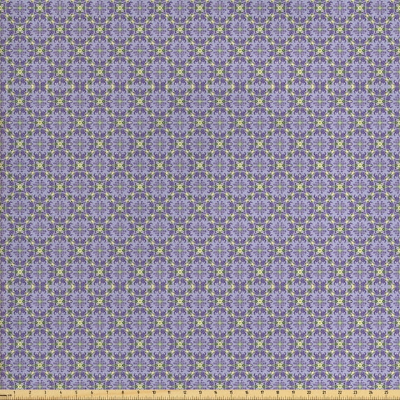 Ambesonne Mandala Fabric by the Yard Upholstery, Ornate Floral Motifs, 3 Yards, Purple Lilac Green