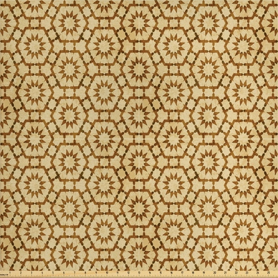 Ambesonne Vintage Fabric by the Yard Upholstery, Moorish Geometric Tiles, 10 Yards, Beige and Caramel