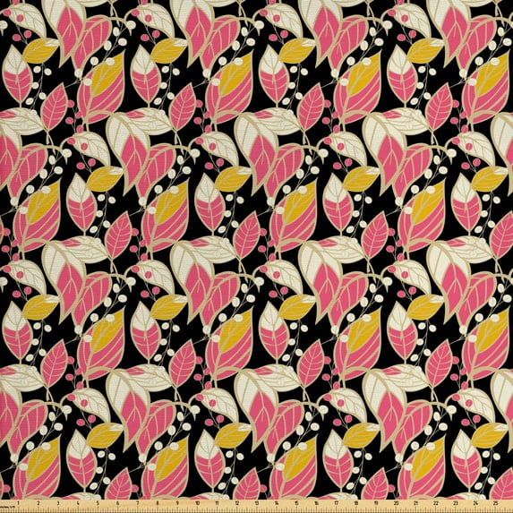 Vintage Fabric by the Yard, Nostalgic Botanical Abstract Leaves, Decorative Upholstery Fabric for Chairs & Home Accents, 5 Yards, Charcoal Grey Multicolor by Ambesonne