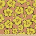 thumbnail image 1 of Vintage Fabric by the Yard, Nostalgic Tropic Pattern with Delicate Hibiscus Flora, Upholstery Fabric for Dining Chairs Home Decor Accents, Peach Mustard by Ambesonne, 1 of 5