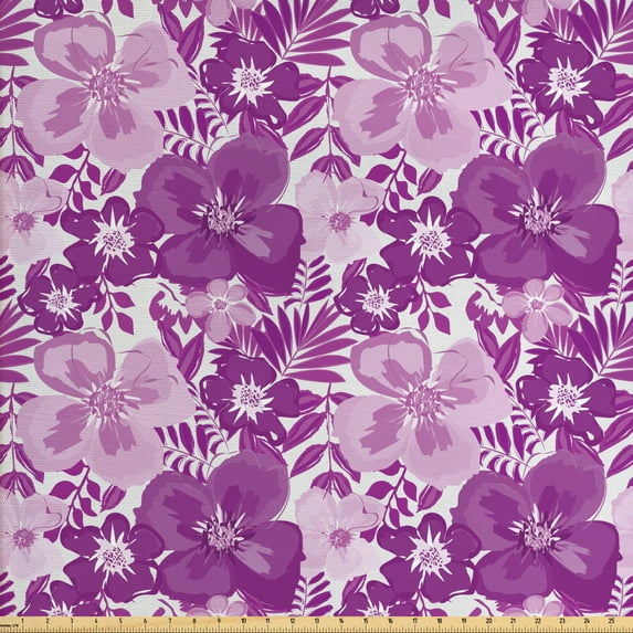 Vintage Fabric by the Yard, Purple Tones Floral Pattern Nostalgia Romance Flowers Beauty Image, Upholstery Fabric for Dining Chairs Home Decor Accents, Purple Lilac White by Ambesonne