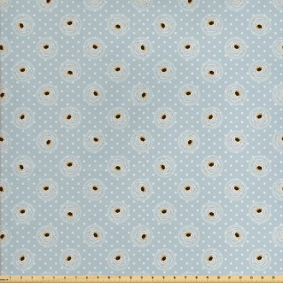Vintage Fabric by the Yard, Repetitive Blooming Soft Toned Wild Flowers on Polka Dots, Decorative Upholstery Fabric for Sofas and Home Accents, Purpleblue Chocolate by Ambesonne