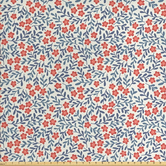 Ambesonne Vintage Fabric by the Yard Upholstery, Retro Bohemian Floral, 3 Yards, Red Blue White