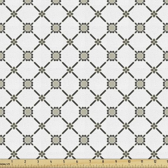 Vintage Fabric by the Yard, Retro Mosaic Style Diagonal Geometric Diamonds Shapes Lattice Mesh Grid, Decorative Upholstery Fabric for Sofas and Home Accents, Dark Grey Pearl White by Ambesonne