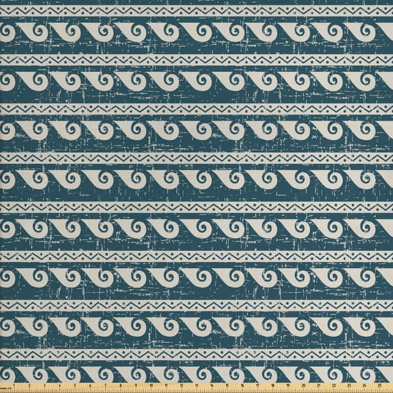 Vintage Fabric by the Yard, Retro Seashell Shape with Zigzag and Dots Stripes Weathered Geometry Design, Upholstery Fabric for Dining Chairs Home Decor Accents, Dark Teal Eggshell by Ambesonne
