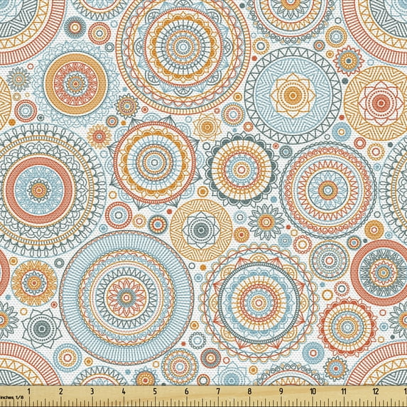 Ambesonne Vintage Fabric by the Yard Upholstery, Mandala Motifs Art, 3 Yards, Multicolor