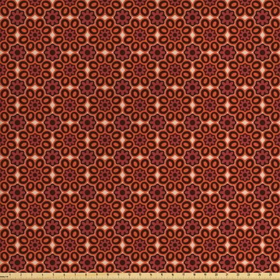 Ambesonne Vintage Fabric by the Yard Upholstery, Southeastern Floral Motifs, 2 Yards, Maroon Brown Orange