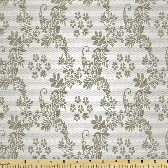 Vintage Fabric by the Yard, Strokes and Flourishes Ornate Antique Art, Upholstery Fabric for Dining Chairs Home Decor Accents, Pale Eggshell Dark Tan by Ambesonne