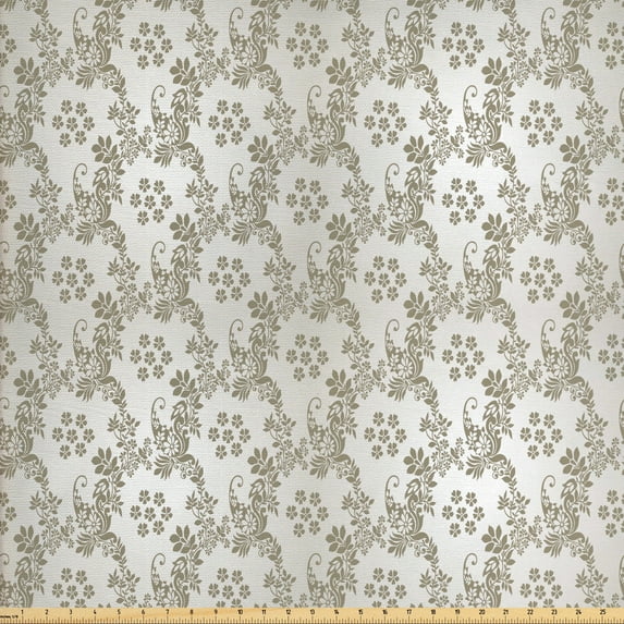 Vintage Fabric by the Yard, Strokes and Flourishes Ornate Antique Art, Upholstery Fabric for Dining Chairs Home Decor Accents, Pale Eggshell Dark Tan by Ambesonne
